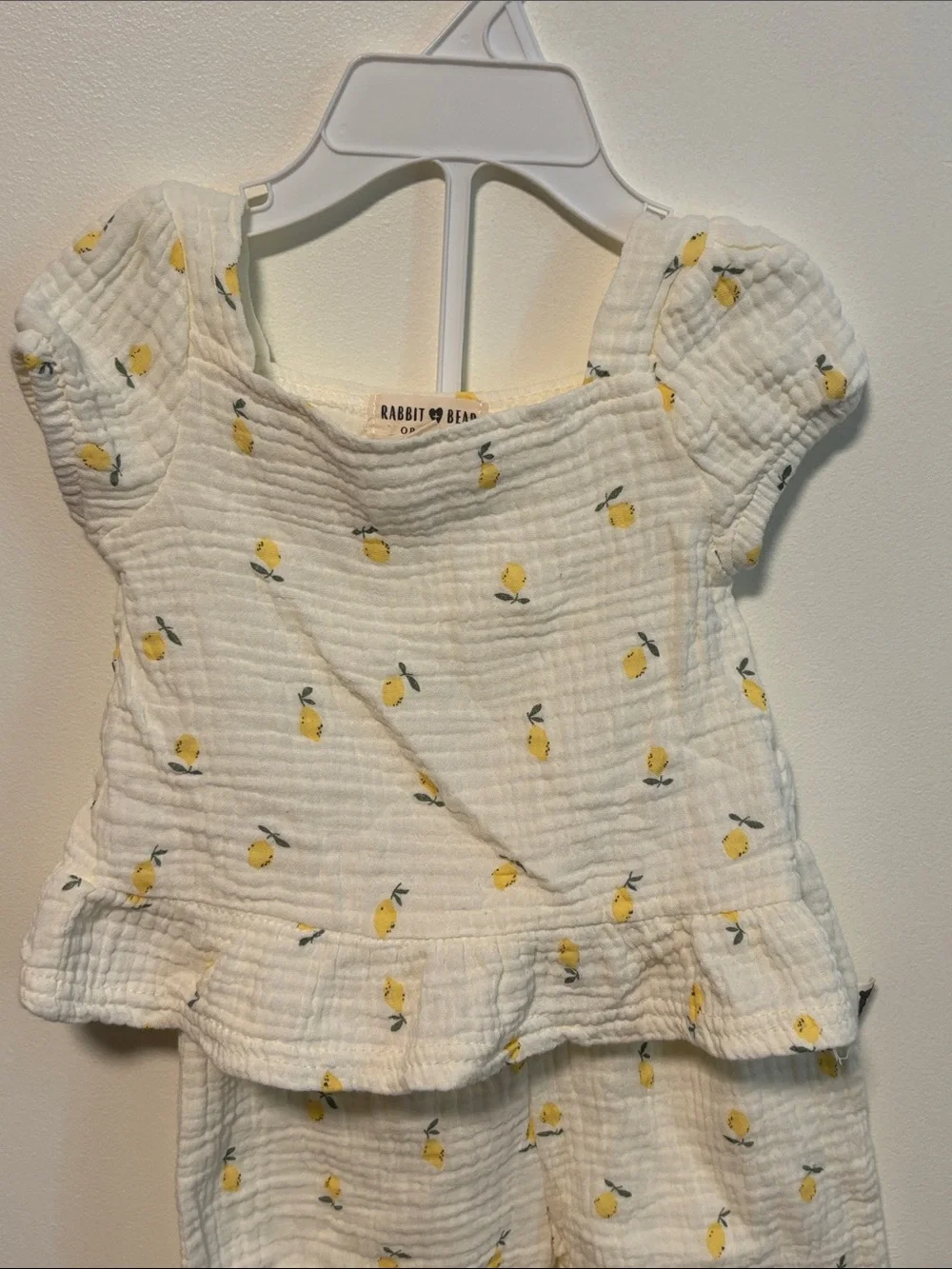 Girls White Lemon Print Matching Set - Short Sleeve Top & Pant